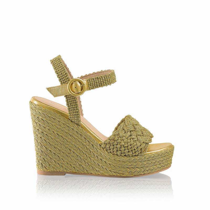 Russell & Bromley Luxor Woven Wedge Sandals Womens Metallic [WZT3219HO]